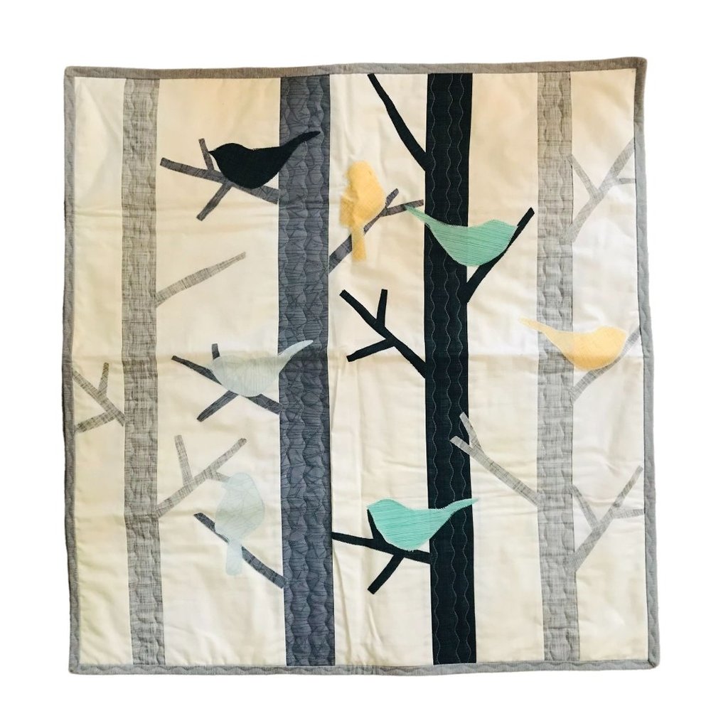 Winter Birds Table Topper, Quilted Panel from Table Please, Part TWO, Muted Past